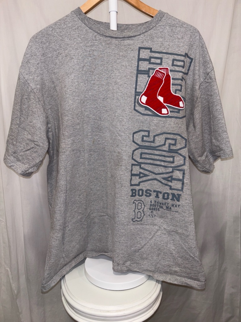 Red Sox Shirt MLB Logo Gray Tee with Red & Blue Accents